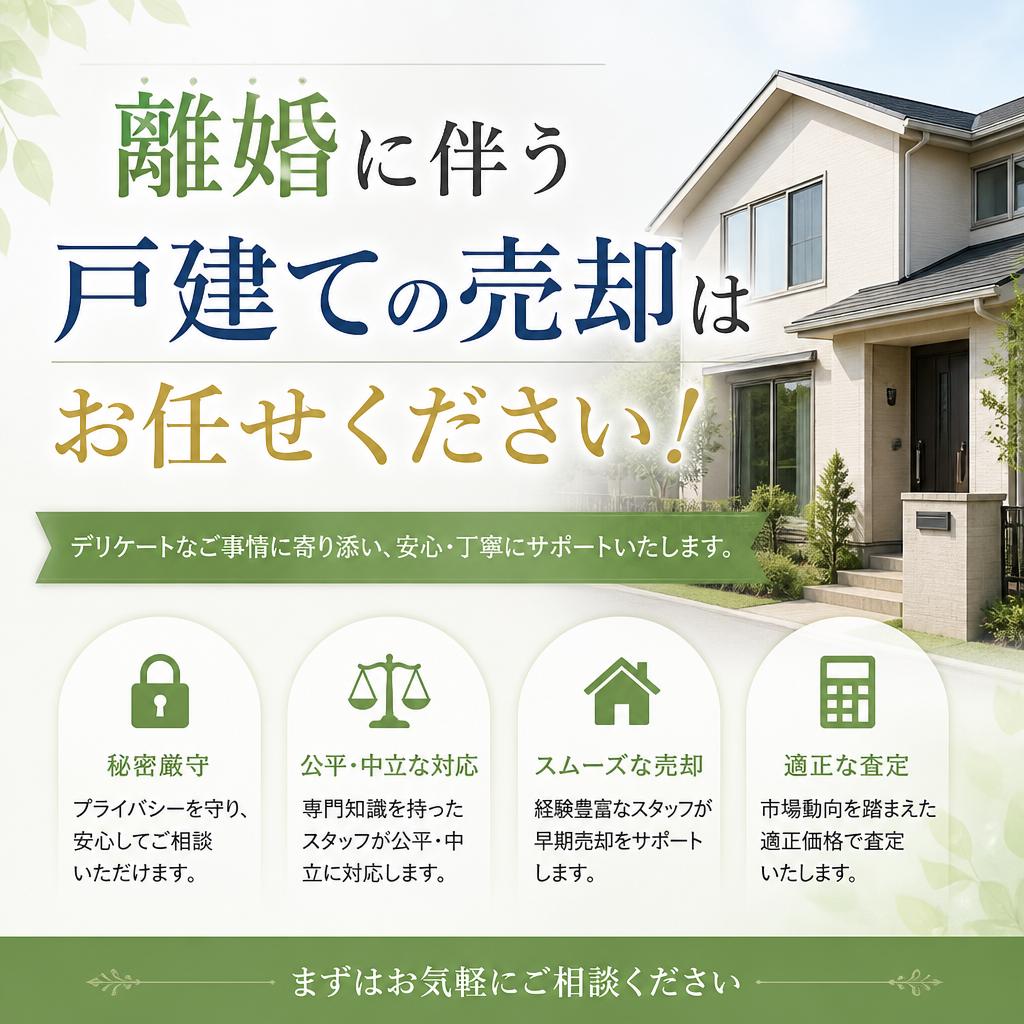 離婚に伴う戸建ての売却はお任せください！